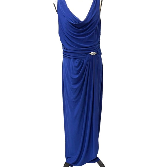 Chaps Dresses Chaps Sleeveless Royal Blue Wrap Ruched Evening Gown